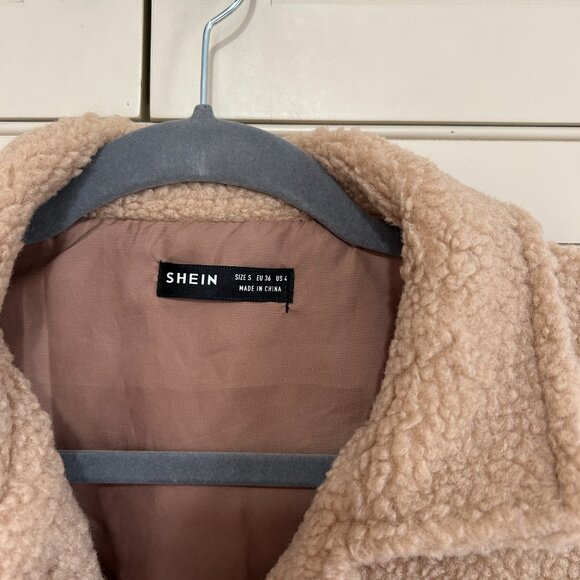 Tan Teddy Jacket Light Brown Faux Shearling Coat Lined SHEIN MSRP $30 Size Small - Picture 3 of 5